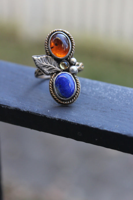 Amber, Citrine & Lapis Ring