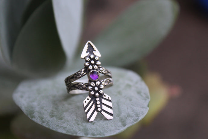 Amethyst Floral Arrow Ring