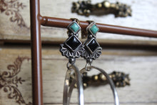 Load image into Gallery viewer, Black Onyx and Kingman Turquoise Hoops